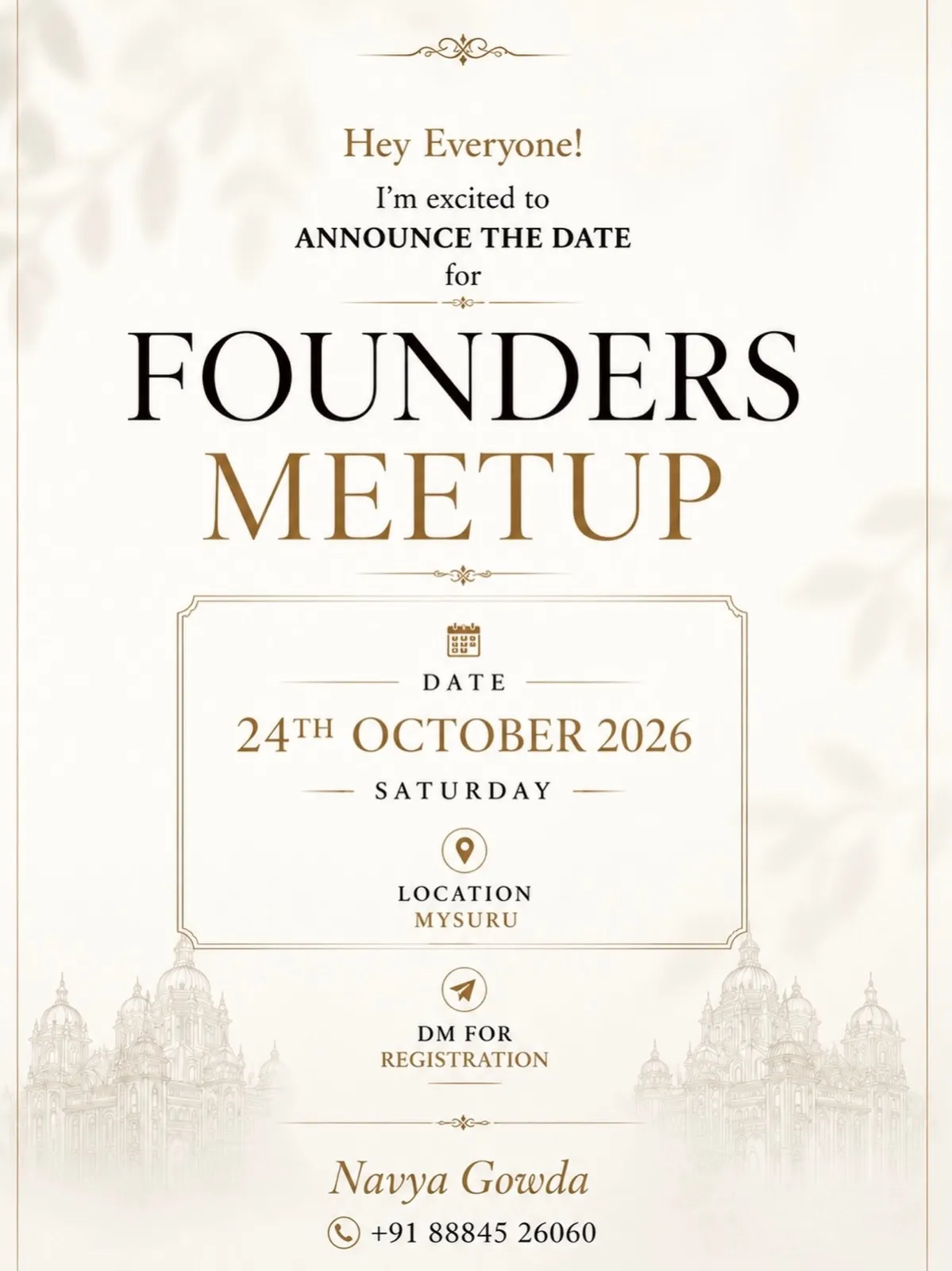 Founders Meetup poster — 24 October 2026, Mysuru
